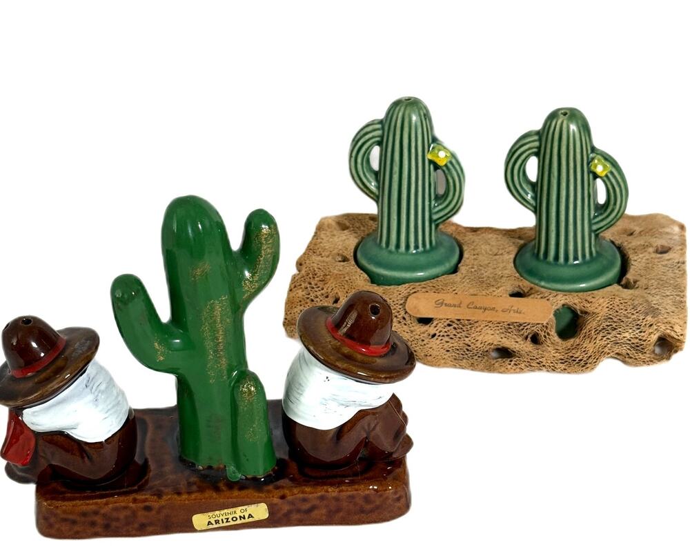 Vintage 2 Sets Salt & Pepper Shakers Arizona Saguaro Cactus RedWare Siesta